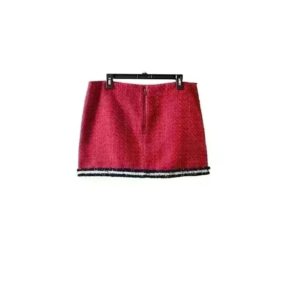 New Alice + Olivia Rubi Micro Skirt Tweed in Perfect Ruby, Black, White Size 14 - Picture 8 of 11